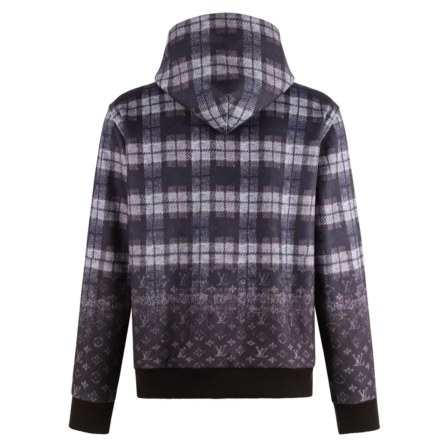 🅿️560 1v 25SS plaid gradient wool blend hooded sweatshirt The original version was purchased for RMB 15,100 and developed. The fabric is made of wool blended nylon. This hooded sweatshirt uses splicing technology to create a layered texture: the upper part is made of wool blended fabric to create a blue-gray plaid pattern, and is pre-shrunk to ensure a stable shape; the lower part and sleeves use digital printing technology to present a gradient Monogram dark pattern, and the ink penetrates the fiber to achieve high color fastness. The hood has a built-in invisible lining to enhance stiffness, and the drawstring is made of wear-resistant nylon rope with a metal bell for smooth pulling. The front kangaroo pocket is made of welted bag technology, and the edge of the bag mouth is reinforced with double stitching. The cuffs and hem are made of ribbed knitted fabric, and the elastic hemming fits the body shape. The seams throughout the garment are high-strength stitches of the same color. Precision sewing with 12 stitches every 3cm improves durability. The overall craftsmanship takes into account both visual details and practical durability. The overall wiring is straight and delicate, the fabric is comfortable and soft, and the color is consistent without color difference. It can be matched with the same style to create a fashionable look and control various occasions. Customized accessories, complete with three standards, the same style for men and women. Size:S-M-L-XL